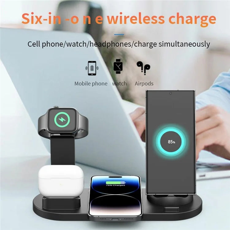 B07A For iPhone / iWatch / AirPods 6-in-1 Desktop Charging Stand 15W Wireless Charging Charger
