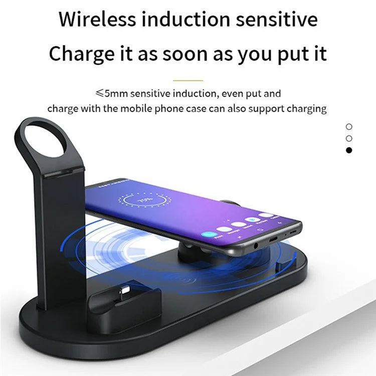 B07A For iPhone / iWatch / AirPods 6-in-1 Desktop Charging Stand 15W Wireless Charging Charger
