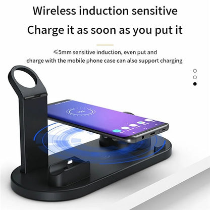 B07A For iPhone / iWatch / AirPods 6-in-1 Desktop Charging Stand 15W Wireless Charging Charger