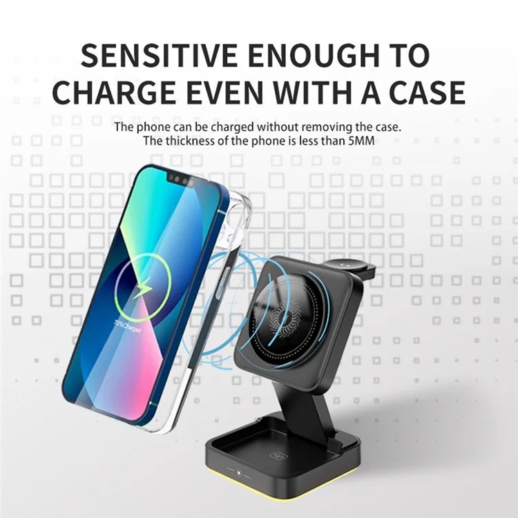 LHT-69 Phone Watch Earphone 3-in-1 Desktop Charging Stand Foldable Magnetic Wireless Charger