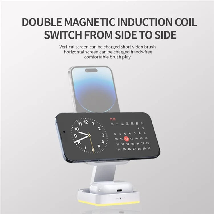 LHT-69 Phone Watch Earphone 3-in-1 Desktop Charging Stand Foldable Magnetic Wireless Charger