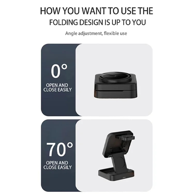 LHT-69 Phone Watch Earphone 3-in-1 Desktop Charging Stand Foldable Magnetic Wireless Charger