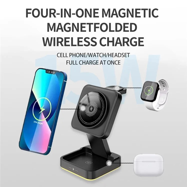 LHT-69 Phone Watch Earphone 3-in-1 Desktop Charging Stand Foldable Magnetic Wireless Charger