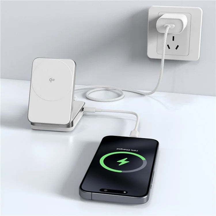 YF-M29 Qi2 Certified 2-in-1 15W Magnetic Wireless Charger with Aluminum Alloy Frame for Earbuds  /  iPhone