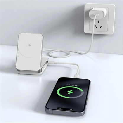 YF-M29 Qi2 Certified 2-in-1 15W Magnetic Wireless Charger with Aluminum Alloy Frame for Earbuds  /  iPhone