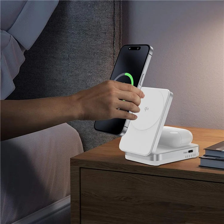YF-M29 Qi2 Certified 2-in-1 15W Magnetic Wireless Charger with Aluminum Alloy Frame for Earbuds  /  iPhone
