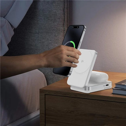 YF-M29 Qi2 Certified 2-in-1 15W Magnetic Wireless Charger with Aluminum Alloy Frame for Earbuds  /  iPhone