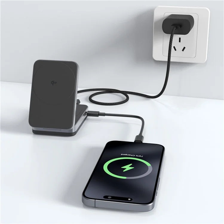 YF-M29 Qi2 Certified 2-in-1 15W Magnetic Wireless Charger with Aluminum Alloy Frame for Earbuds  /  iPhone