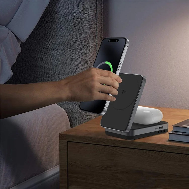 YF-M29 Qi2 Certified 2-in-1 15W Magnetic Wireless Charger with Aluminum Alloy Frame for Earbuds  /  iPhone