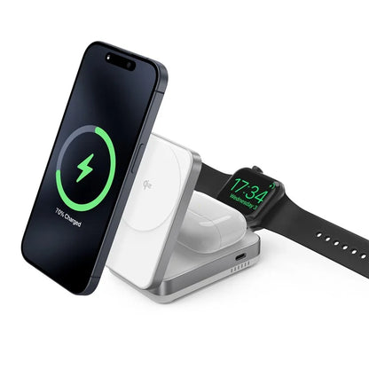 YF-M27 Qi2 Certified 3-in-1 15W Magnetic Wireless Charger with Aluminum Alloy Frame for Earbuds  /  Apple Watch  /  iPhone