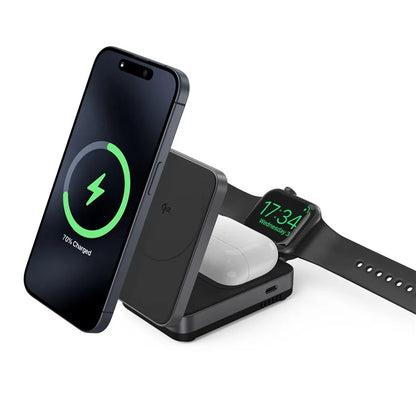 YF-M27 Qi2 Certified 3-in-1 15W Magnetic Wireless Charger with Aluminum Alloy Frame for Earbuds  /  Apple Watch  /  iPhone