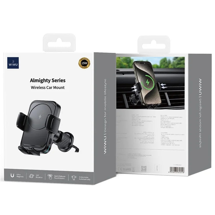 WIWU CH-321 Car Air Vent Phone Bracket 15W Wireless Charger Auto Clamping Phone Holder