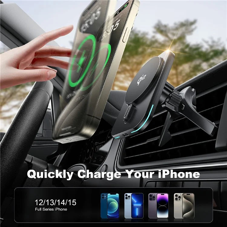 WIWU CH-323 Qi2 MAGO Wireless Car Mount Charger Vehicle Air Vent Phone Holder Compatible with MagSafe