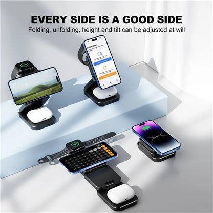 A380 3-in-1 15W Fast Charging Desktop Bracket Folding Magnetic Wireless Charger Compatible with iPhone  /  Apple Watch  /  Airpods