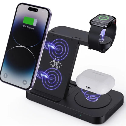 B-18C 3 in 1 Wireless Charger 15W Fast Charging Station Charger Stand for Apple Watch, Iphone, AirPods