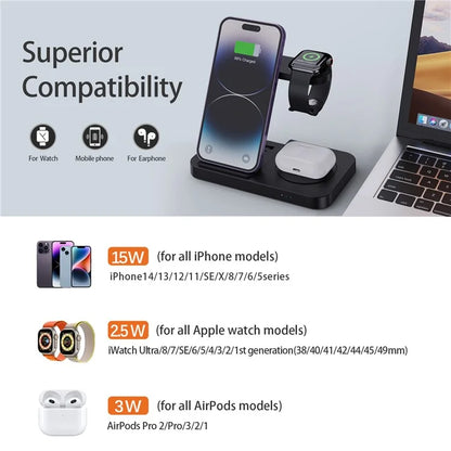 B-18C 3 in 1 Wireless Charger 15W Fast Charging Station Charger Stand for Apple Watch, Iphone, AirPods