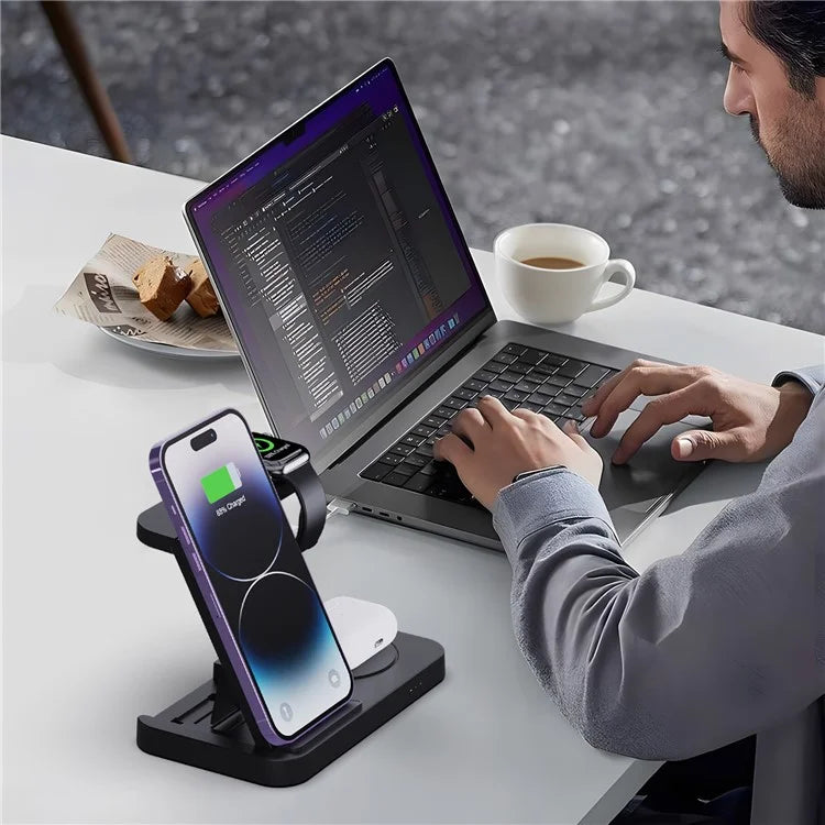 B-18C 3 in 1 Wireless Charger 15W Fast Charging Station Charger Stand for Apple Watch, Iphone, AirPods