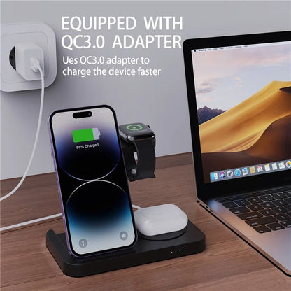 B-18C 3 in 1 Wireless Charger 15W Fast Charging Station Charger Stand for Apple Watch, Iphone, AirPods