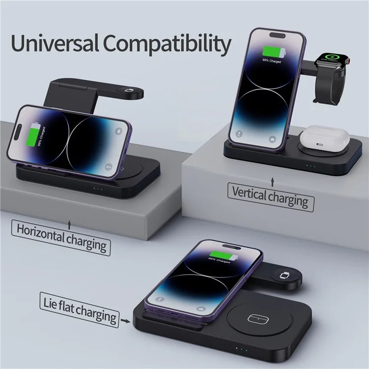 B-18C 3 in 1 Wireless Charger 15W Fast Charging Station Charger Stand for Apple Watch, Iphone, AirPods