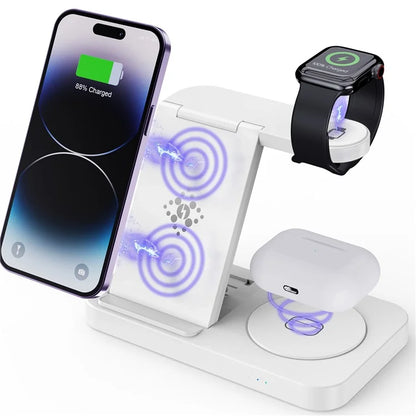 B-18C 3 in 1 Wireless Charger 15W Fast Charging Station Charger Stand for Apple Watch, Iphone, AirPods