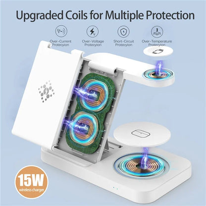 B-18C 3 in 1 Wireless Charger 15W Fast Charging Station Charger Stand for Apple Watch, Iphone, AirPods