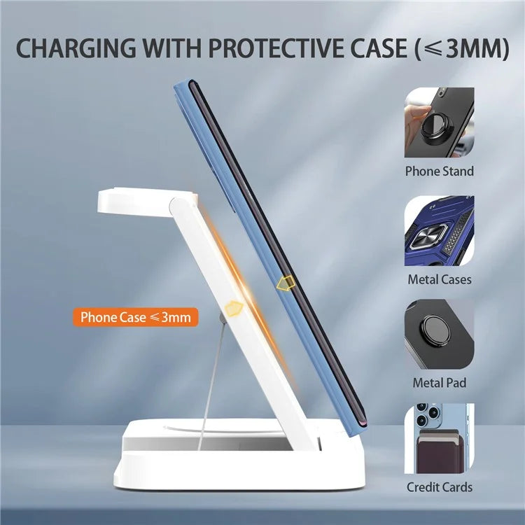 B-18C 3 in 1 Wireless Charger 15W Fast Charging Station Charger Stand for Apple Watch, Iphone, AirPods