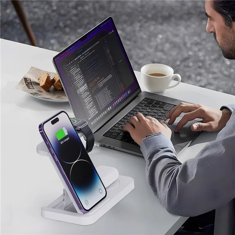 B-18C 3 in 1 Wireless Charger 15W Fast Charging Station Charger Stand for Apple Watch, Iphone, AirPods