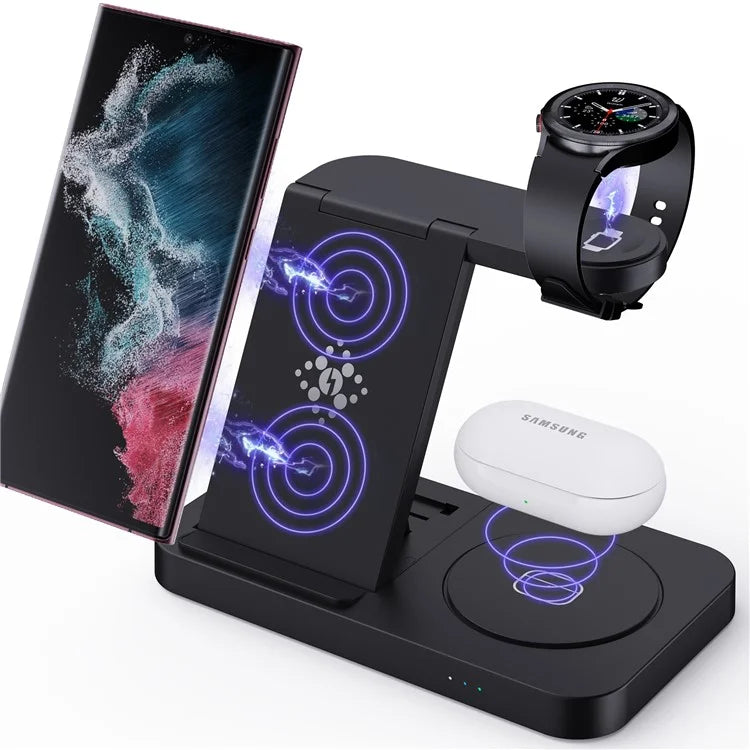 B-18C 3 in 1 Wireless Charger 15W Fast Charging Station Charger Stand for Samsung Galaxy  /  Watch  /  Buds
