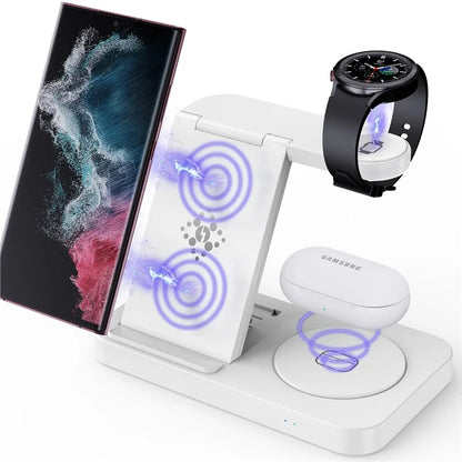 B-18C 3 in 1 Wireless Charger 15W Fast Charging Station Charger Stand for Samsung Galaxy  /  Watch  /  Buds