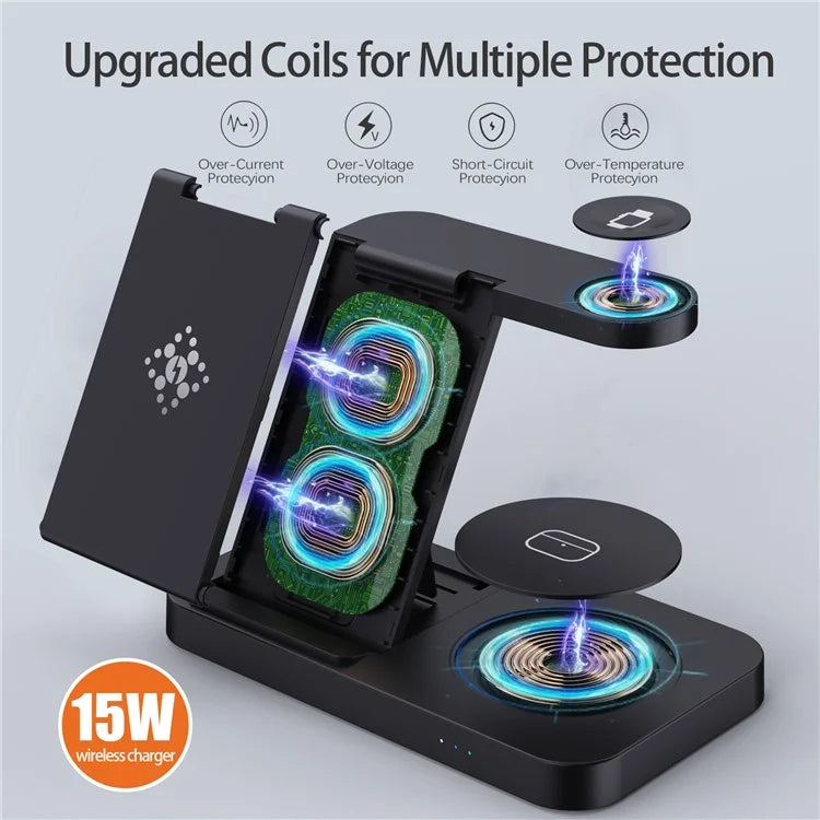 B-18C 3 in 1 Wireless Charger 15W Fast Charging Station Charger Stand for Samsung Galaxy  /  Watch  /  Buds