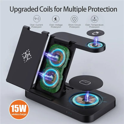 B-18C 3 in 1 Wireless Charger 15W Fast Charging Station Charger Stand for Samsung Galaxy  /  Watch  /  Buds