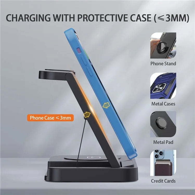 B-18C 3 in 1 Wireless Charger 15W Fast Charging Station Charger Stand for Samsung Galaxy  /  Watch  /  Buds