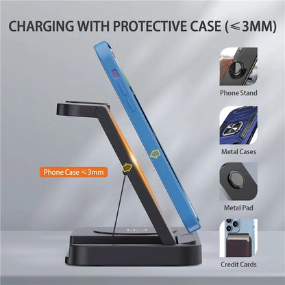 B-18C 3 in 1 Wireless Charger 15W Fast Charging Station Charger Stand for Samsung Galaxy  /  Watch  /  Buds