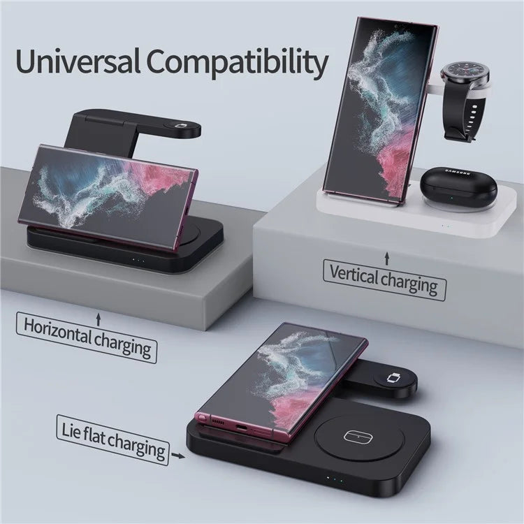 B-18C 3 in 1 Wireless Charger 15W Fast Charging Station Charger Stand for Samsung Galaxy  /  Watch  /  Buds