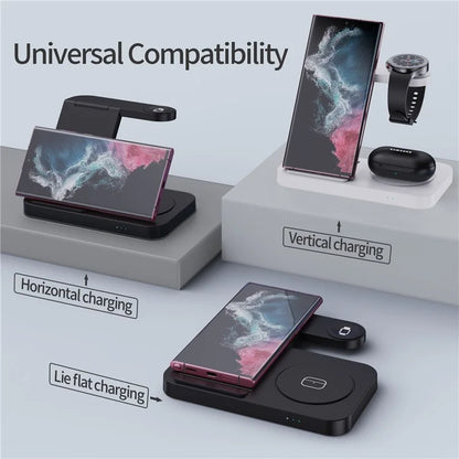 B-18C 3 in 1 Wireless Charger 15W Fast Charging Station Charger Stand for Samsung Galaxy  /  Watch  /  Buds