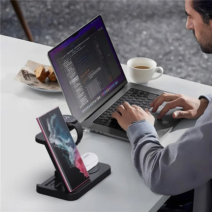 B-18C 3 in 1 Wireless Charger 15W Fast Charging Station Charger Stand for Samsung Galaxy  /  Watch  /  Buds