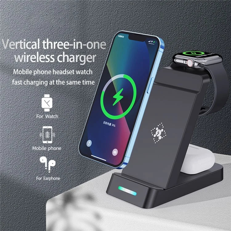 B-20A Vertical Wireless Charger for Apple Watch, iPhone, AirPods 3 in 1 Wireless Charger Stand Dock Station