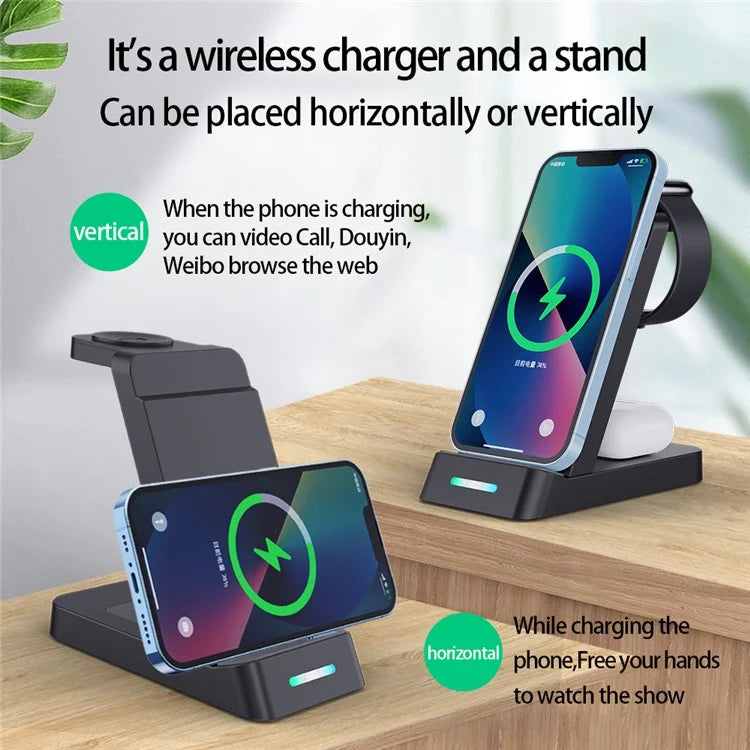 B-20A Vertical Wireless Charger for Apple Watch, iPhone, AirPods 3 in 1 Wireless Charger Stand Dock Station