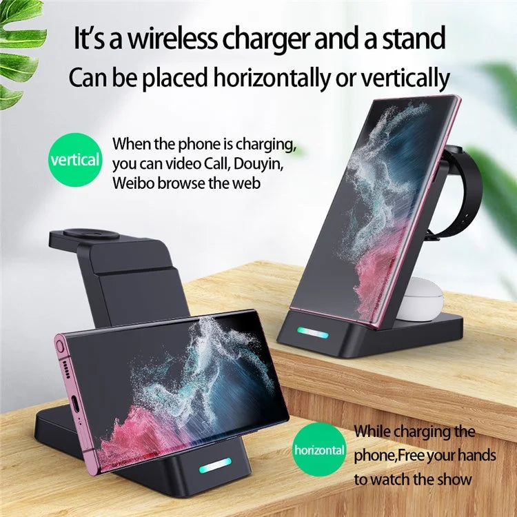 B-20A Wireless Charger for Samsung Galaxy Phone  /  Watch  /  Buds 3 in 1 Wireless Charger Stand Dock Station