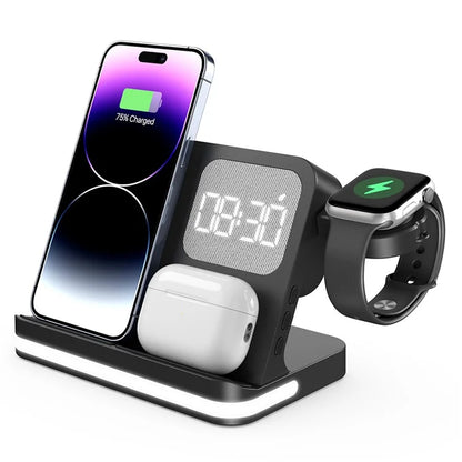 B-22 3 in 1 Wireless Charger 15W Charging Station for iPhone  /  Apple Watch, AirPods with Alarm Clock