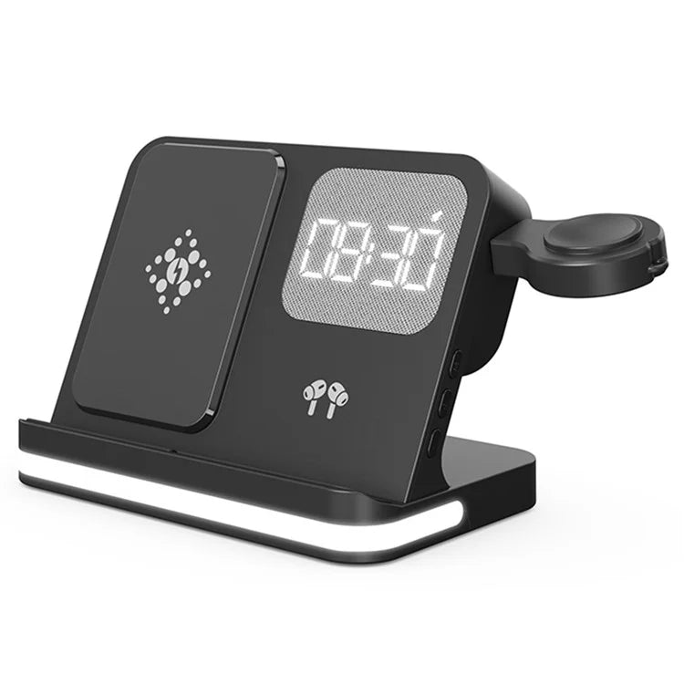 B-22 3 in 1 Wireless Charger 15W Charging Station for iPhone  /  Apple Watch, AirPods with Alarm Clock
