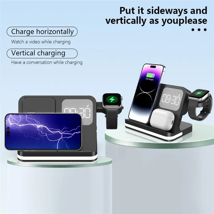 B-22 3 in 1 Wireless Charger 15W Charging Station for iPhone  /  Apple Watch, AirPods with Alarm Clock