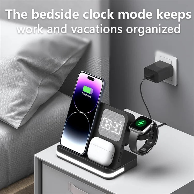 B-22 3 in 1 Wireless Charger 15W Charging Station for iPhone  /  Apple Watch, AirPods with Alarm Clock