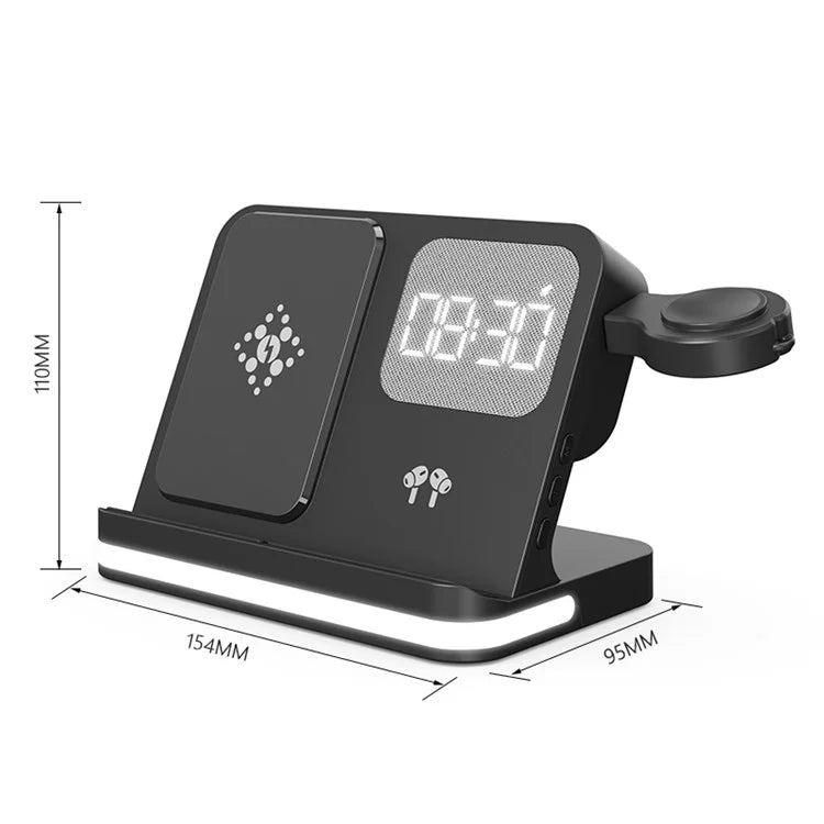 B-22 3 in 1 Wireless Charger 15W Charging Station for iPhone  /  Apple Watch, AirPods with Alarm Clock