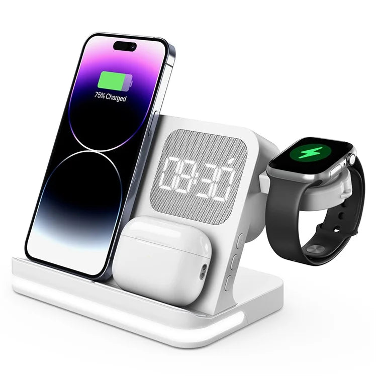 B-22 3 in 1 Wireless Charger 15W Charging Station for iPhone  /  Apple Watch, AirPods with Alarm Clock