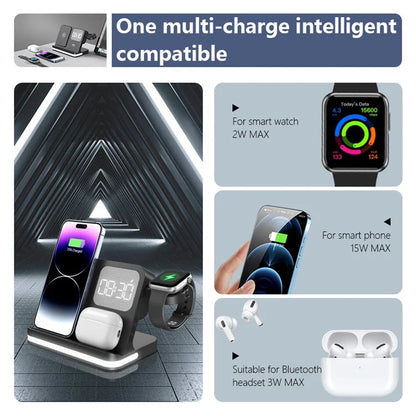 B-22 3 in 1 Wireless Charger 15W Charging Station for iPhone  /  Apple Watch, AirPods with Alarm Clock