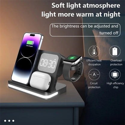 B-22 3 in 1 Wireless Charger 15W Charging Station for iPhone  /  Apple Watch, AirPods with Alarm Clock