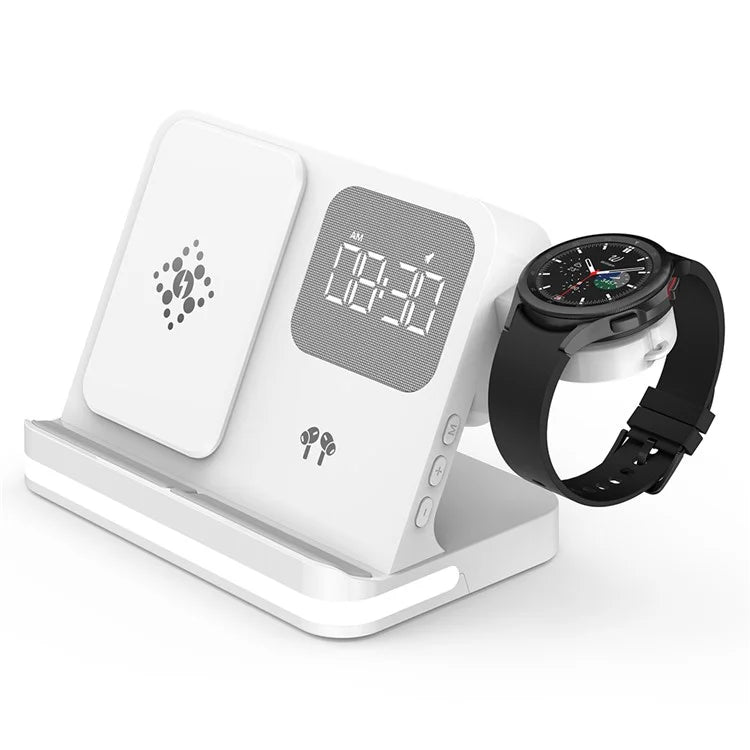 B-22 3 in 1 Wireless Charger 15W Charging Station for Samsung Galaxy Phone  /  Watch  /  Buds with Alarm Clock