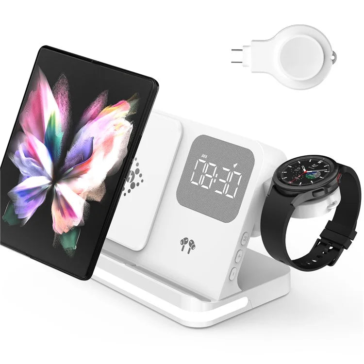 B-22 3 in 1 Wireless Charger 15W Charging Station for Samsung Galaxy Phone  /  Watch  /  Buds with Alarm Clock