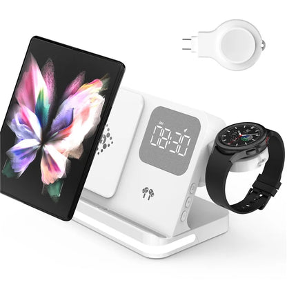B-22 3 in 1 Wireless Charger 15W Charging Station for Samsung Galaxy Phone  /  Watch  /  Buds with Alarm Clock